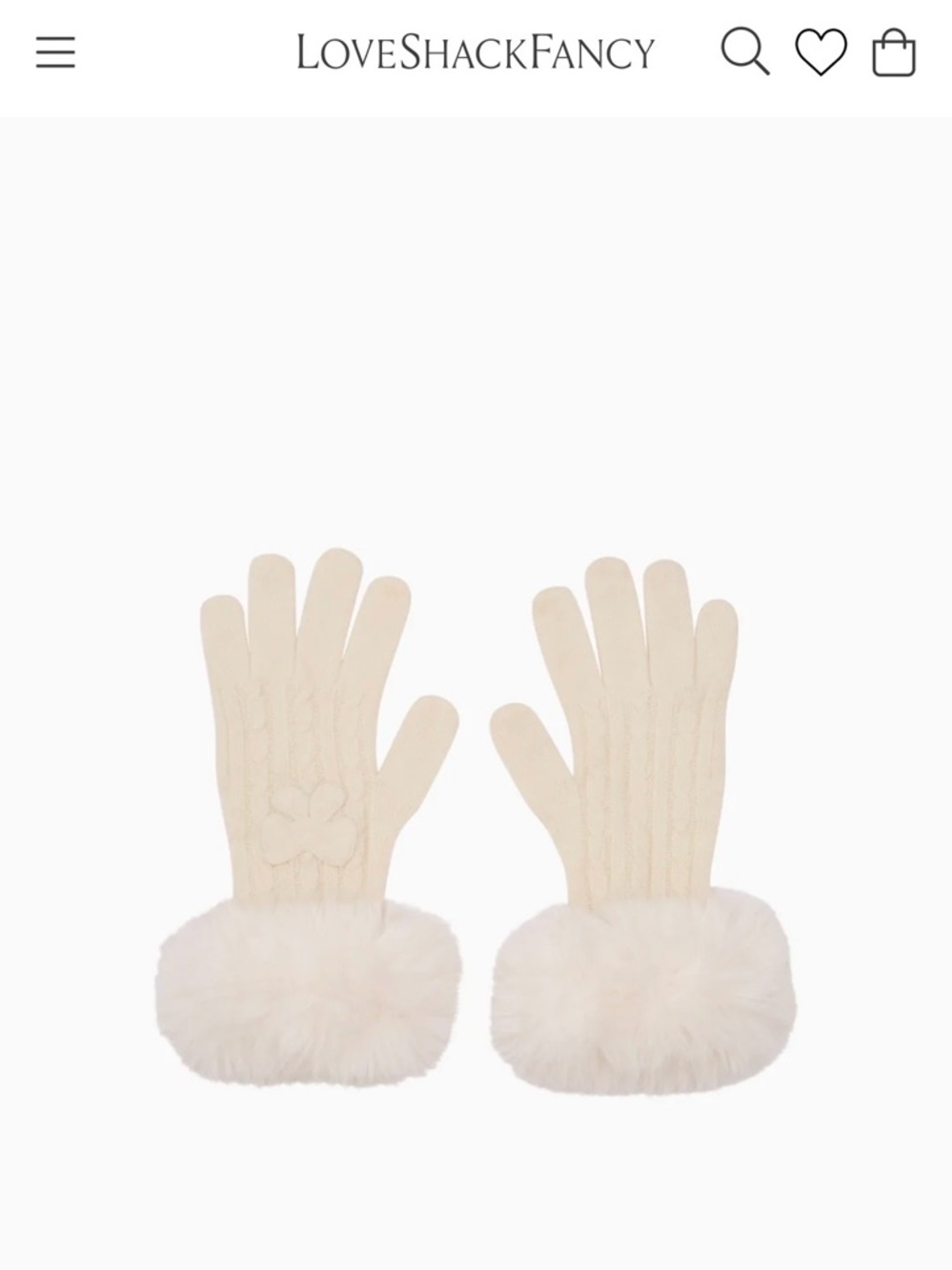 LoveShackFancy Ivory Cable-Knit 100 Gloves with Faux-Fur Cuffs